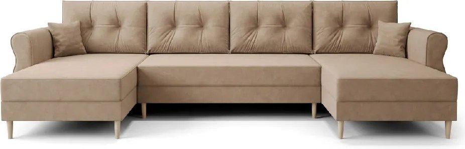 Coltar extensibil in forma de U SILVIANO, bej, 300x140 cm + 2 perne GRATUIT