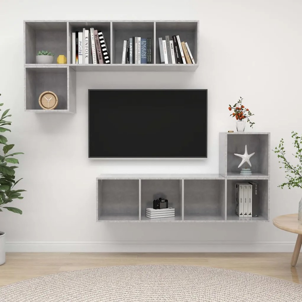 vidaXL Set de dulapuri TV, 4 piese, gri beton, lemn prelucrat