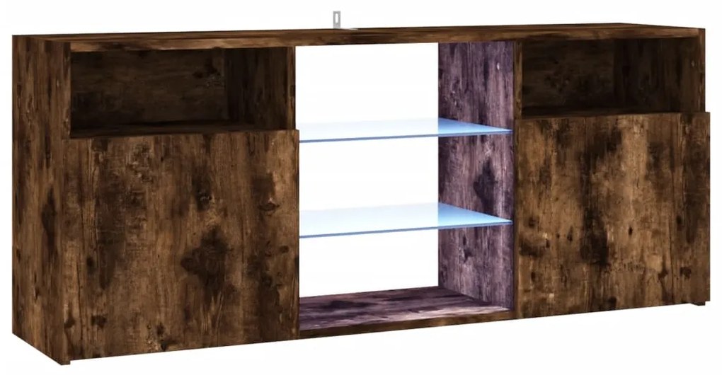 815714 vidaXL Comodă TV cu lumini LED, stejar fumuriu, 120x30x50 cm