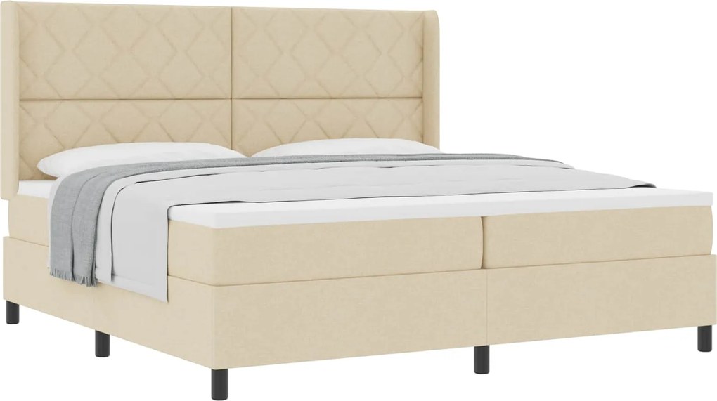 vidaXL Pat cu arcuri cu saltea cu headboard Crem 200 x 200 cm țesătură
