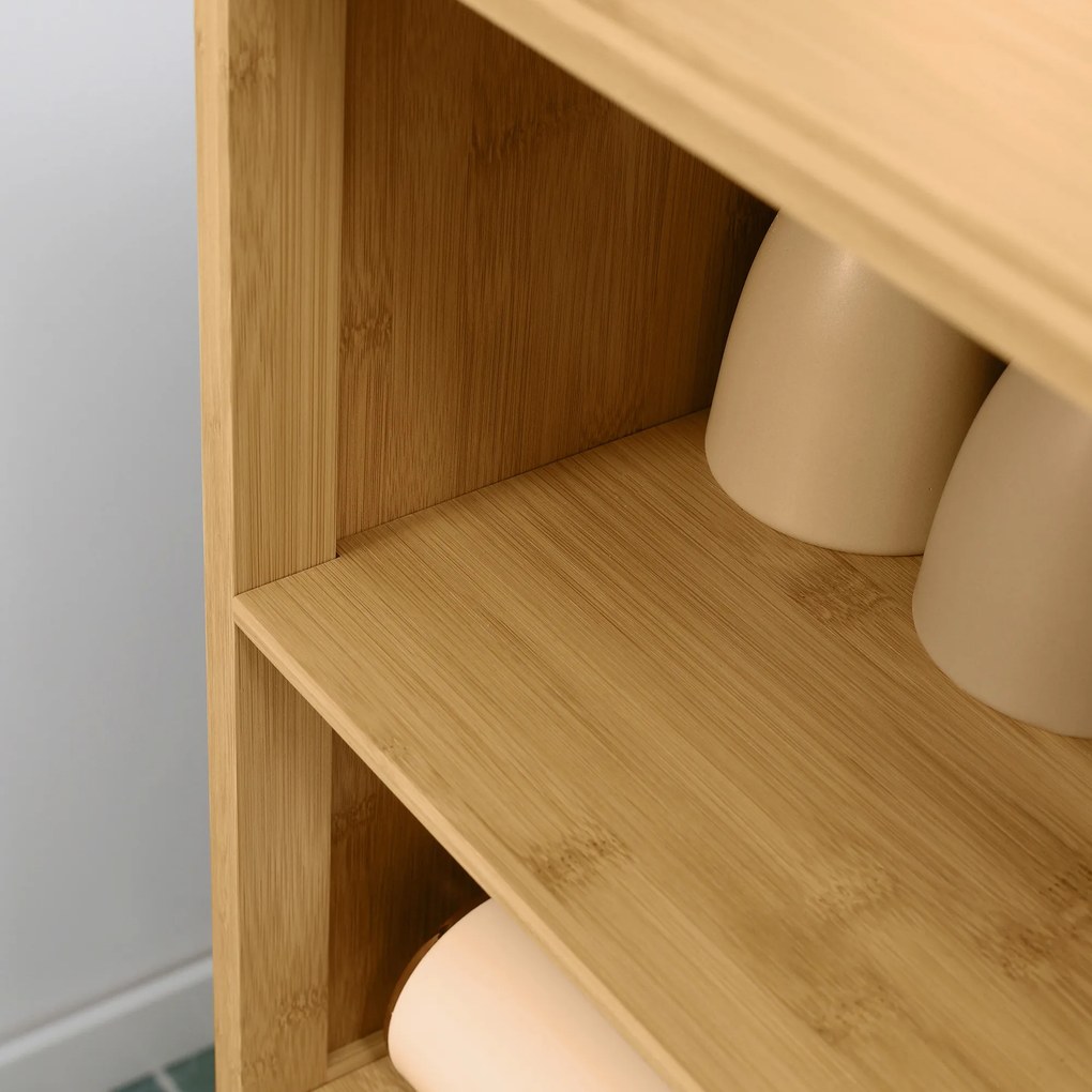 kleankin Mobile Bagno in Bambù, Mobiletto Bagno Salvaspazio con 2 Ante a Persiana e Ripiani Aperti, Armadietto da Terra per Sala da Pranzo, Salotto, Soggiorno, Cucina, 50x29x92 cm, Color Legno | Aosom Romania