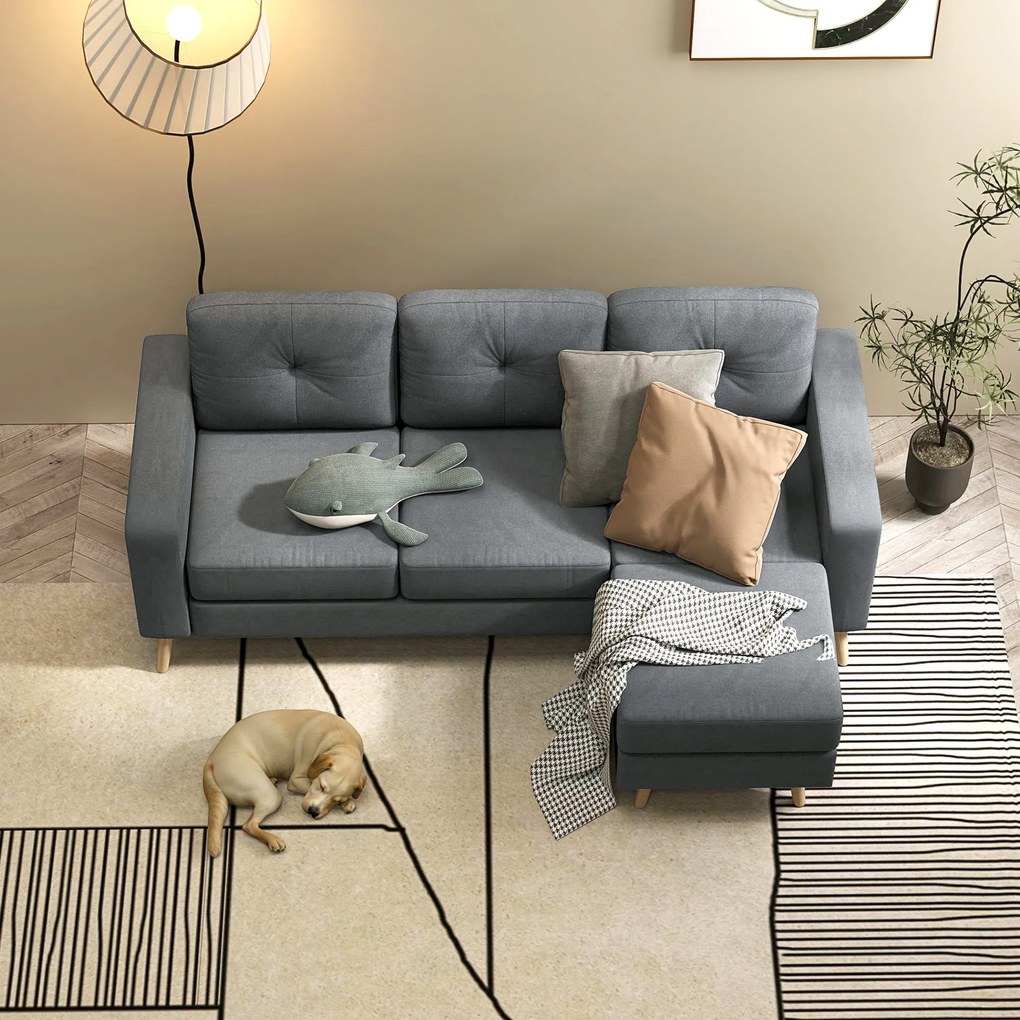 HOMCOM Canapea dreapta 3 locuri și taburet modular cu brațe design scandinav 193 x 136 x 85 cm gri antracit | Aosom Romania
