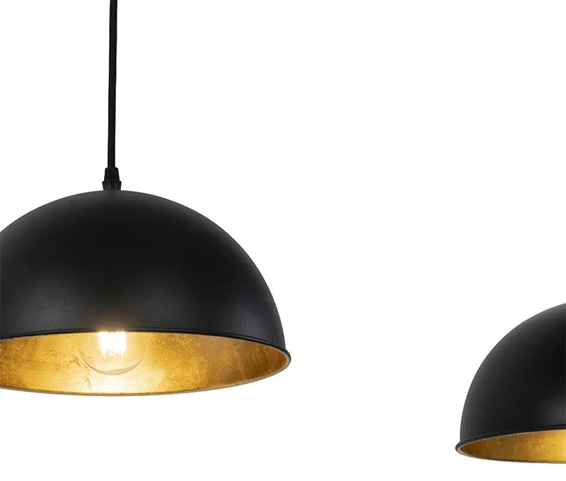 Lampă suspendată industrială neagră cu auriu 3 lumini - Magnax