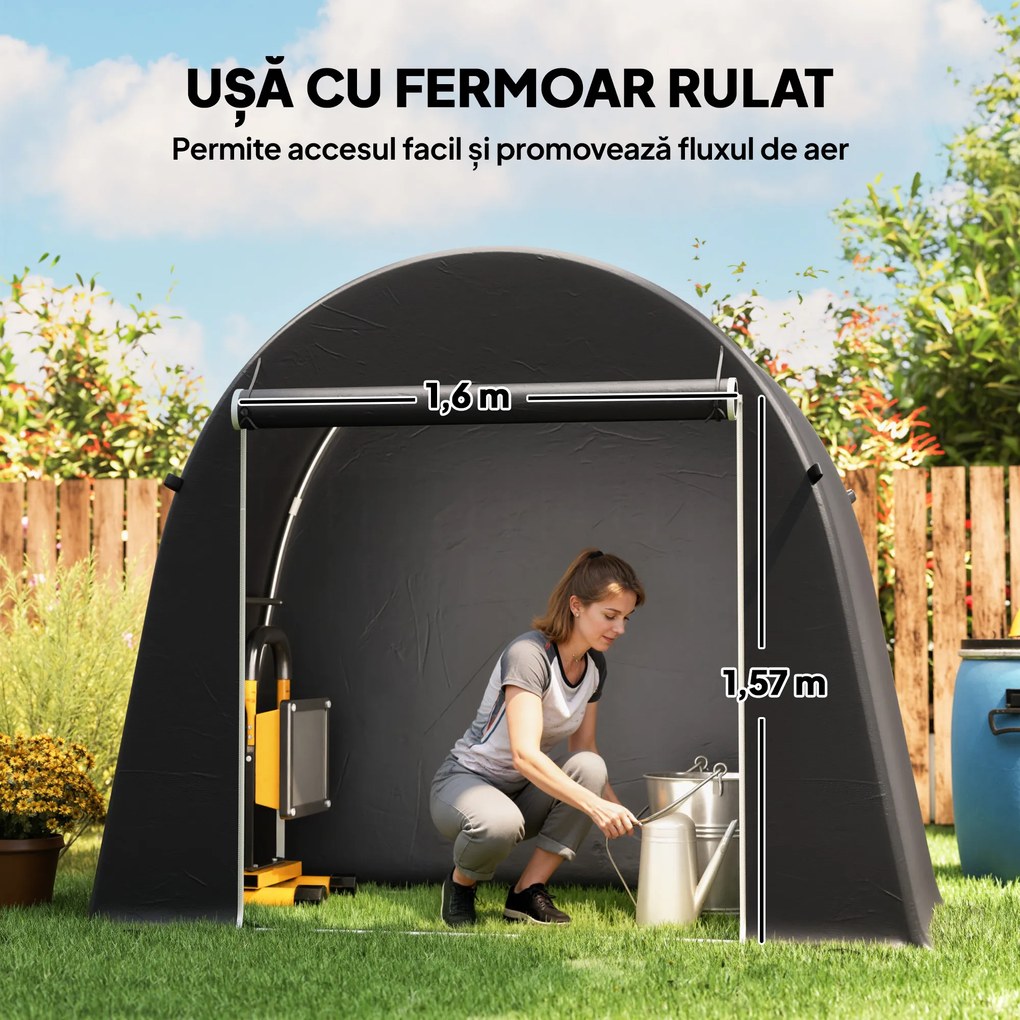 Outsunny Cort de Depozitare de 2.45 x 1.2 m, Impermeabil pentru Biciclete cu Ușă cu Fermoar și Cadru din Oțel Zincat, Gri Închis | Aosom Romania