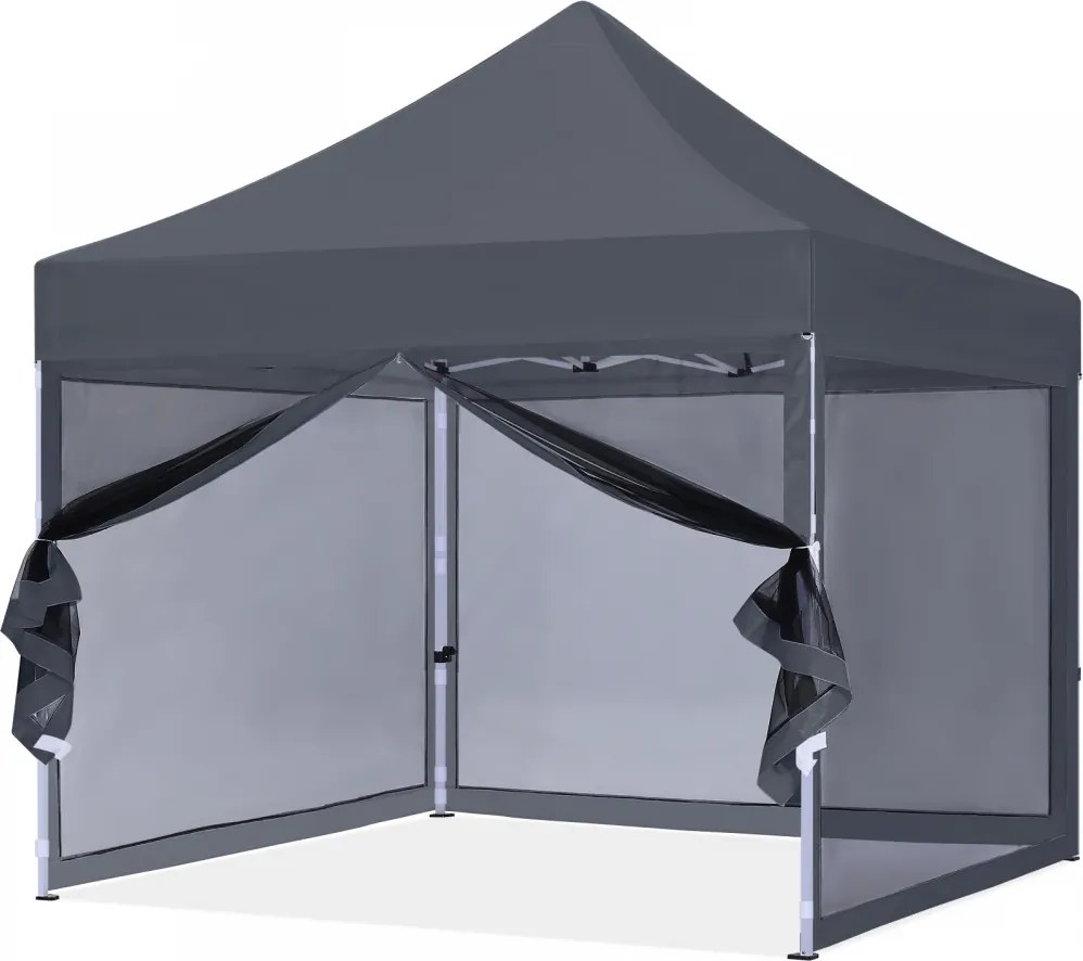 ABCCANOPY – Cort pavilion pliabil 3x3 m, cu pereți Mesh anti-insecte, înălțime reglabilă (3 trepte), impermeabil, protecție UV, Gri