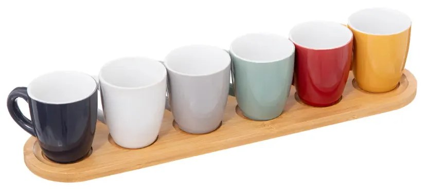 Set 6 cani espresso Colorama, suport lemn, 8.5 x 0.98 x H 39.5 cm, 90 ml