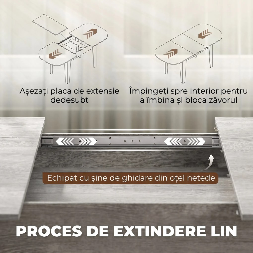 HOMCOM Masă Ovală Extensibilă pentru Dining, 140-180 cm, Gri Efect Lemn | Aosom Romania