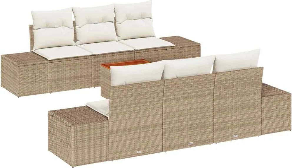vidaXL Set de canapele pentru grădină 7 pcs Bej și crem poliratan