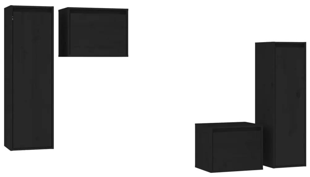 3100253 vidaXL Comode TV, negru, 4 buc., lemn masiv de pin