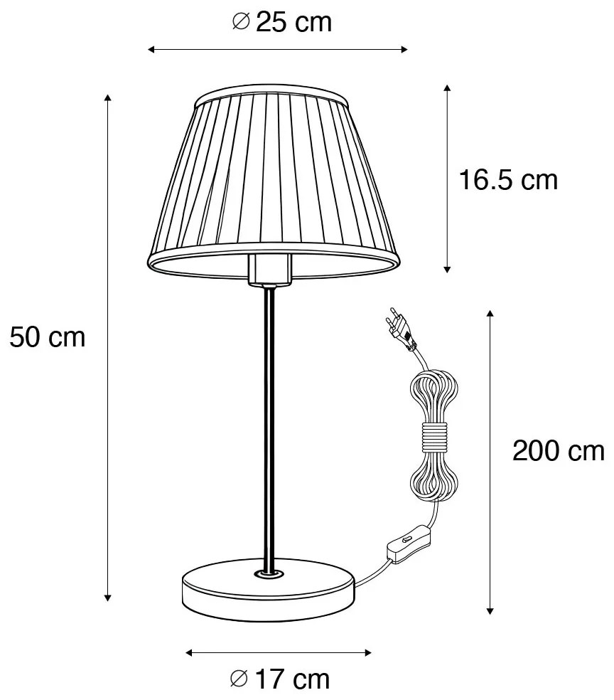 Lampă de masă retro din alamă cu abajur plisat alb 25 cm - Kaso