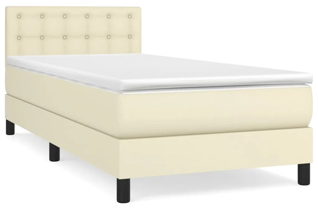 3141109 vidaXL Pat box spring cu saltea, crem, 100x200 cm, piele ecologică