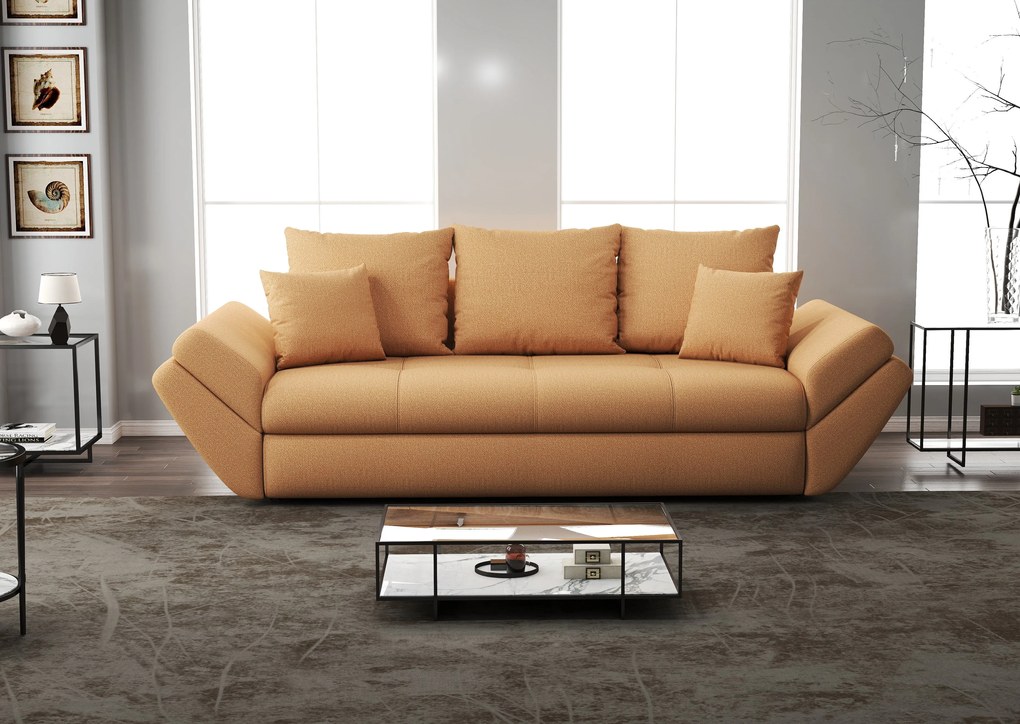 Canapea extensibilă dumonde cu ladă de depozitare si sezut confortabil din spuma high-density, Loana Enjoy Mango 250x100 cm