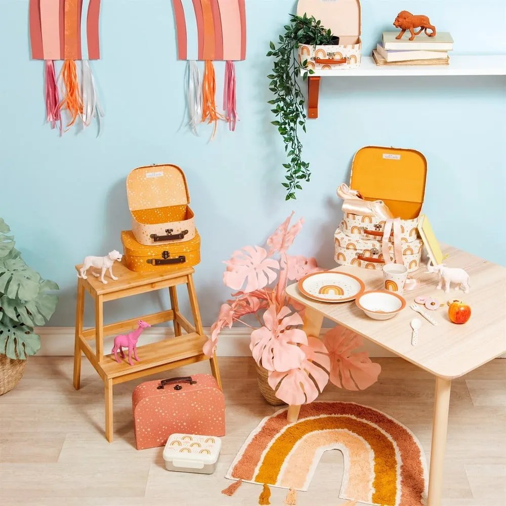 Covor din bumbac pentru copii Sass & Belle Earth Rainbow, 50 x 60 cm, portocaliu-roz