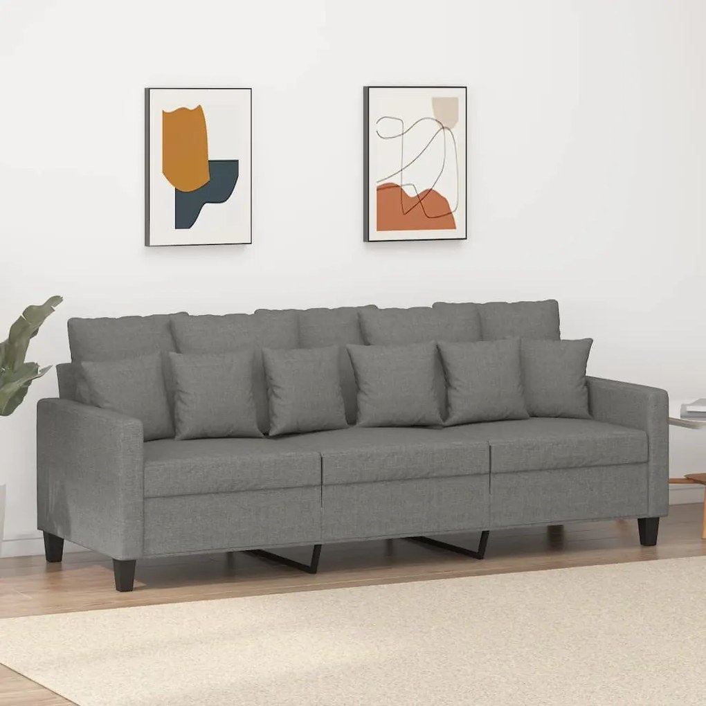348840 vidaXL Canapea cu 3 locuri, gri închis, 180 cm, material textil