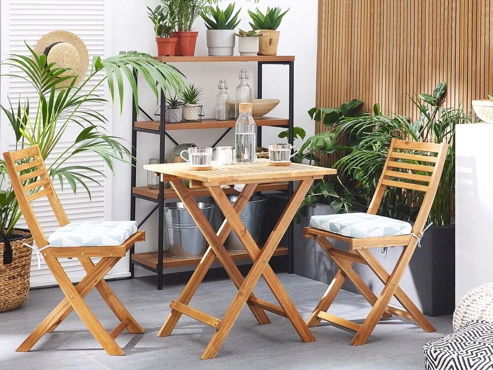 Set Bistro FIJI (masív) (maro deschis) (cu perne albastre). 1019217
