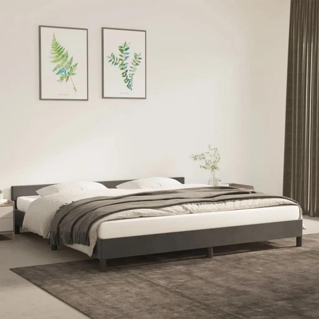347592 vidaXL Cadru de pat cu tăblie, gri închis, 200x200 cm, catifea