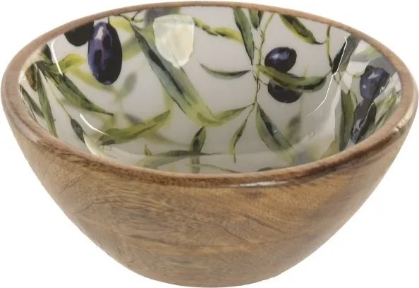 Bol decorativ Mediterranean lăcuit verde cu accente naturale din lemn de mango cu structură din lemn – "Olivia"