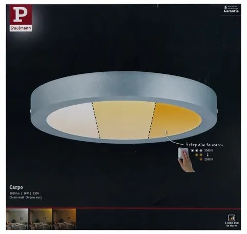 Plafonieră LED/16W CARPO 230V 2300/2500/3000K Paulmann 79798