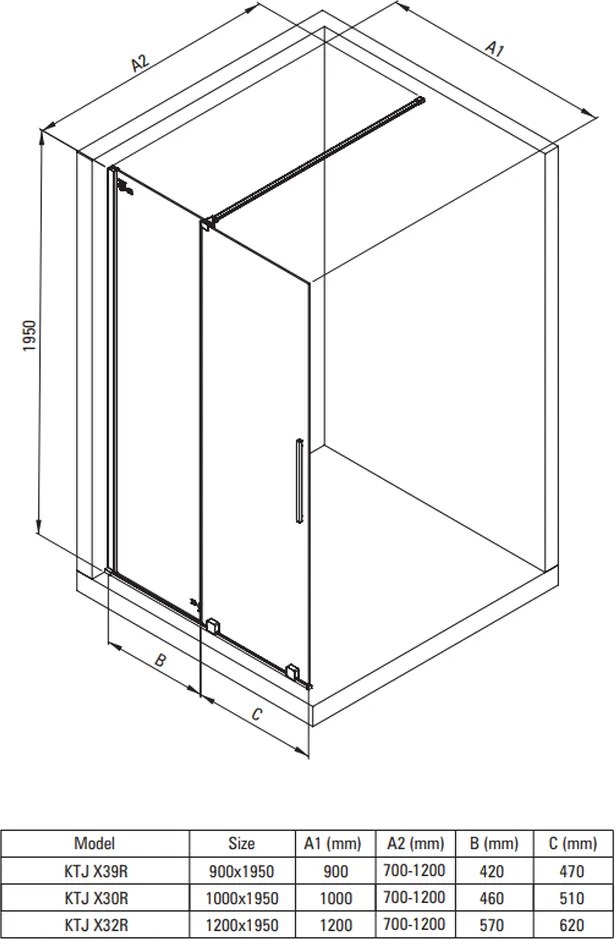 Paravan dus sticla securizata walk-in cu usa glisanta, 140x195 cm, auriu periat, Deante Prizma Auriu periat, 1400x1950 mm