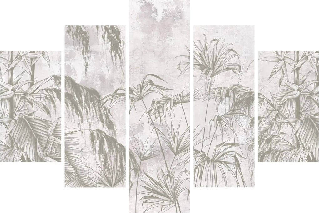 Tablou - Plante tropicale pe perete gri (150x105 cm)