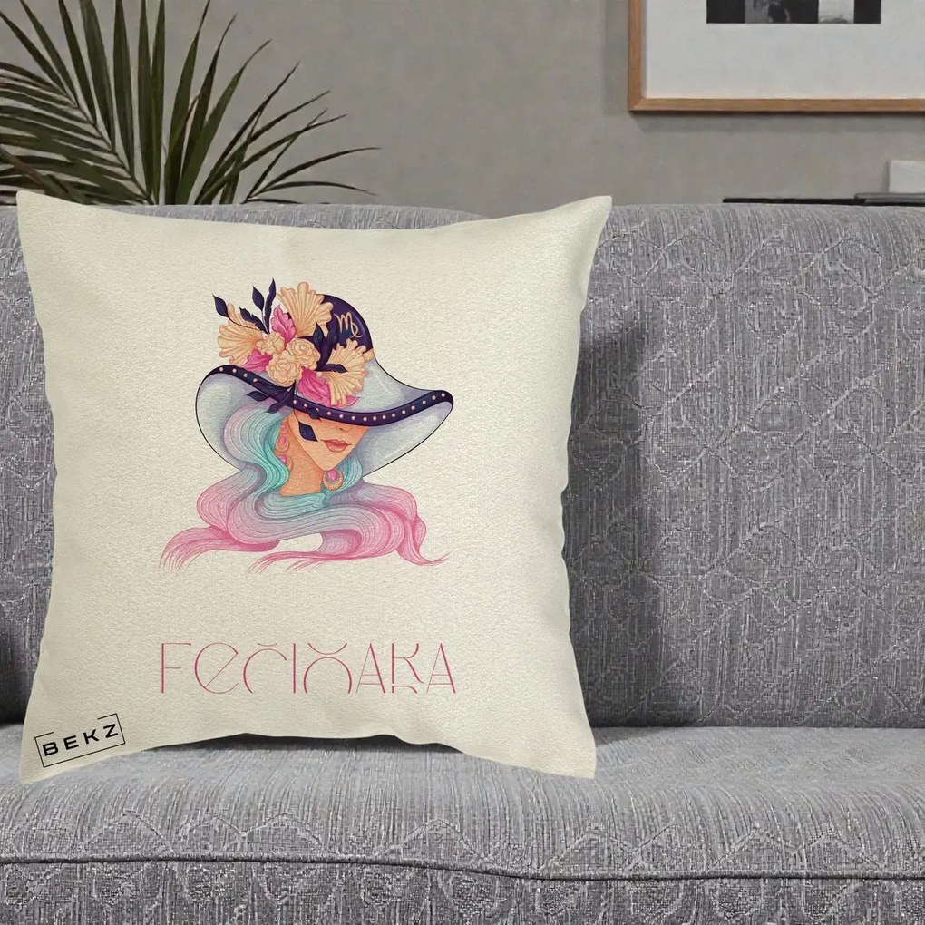 Perna Personalizata Zodie Fecioara, 40x40 cm, Ecru, Husa Detasabila, Perna Inclusa, BEKZ®
