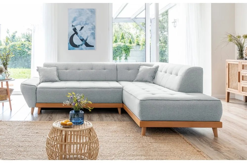 Colțar extensibil cu șezlong pe partea dreaptă Miuform Dazzling Daisy L, gri deschis