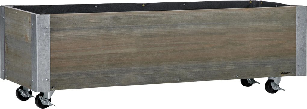 Outsunny Strat Înălțat de Grădină cu Roți, Frână și Strat din Nețesut cu Orificii de Drenaj, 96x30.6x30 cm, Gri Deschis | Aosom Romania
