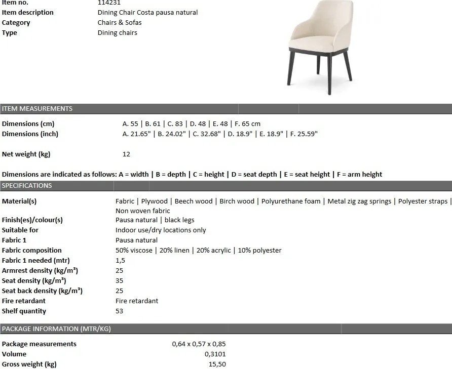 Scaun design LUX Costa, pausa natural 114231 HZ