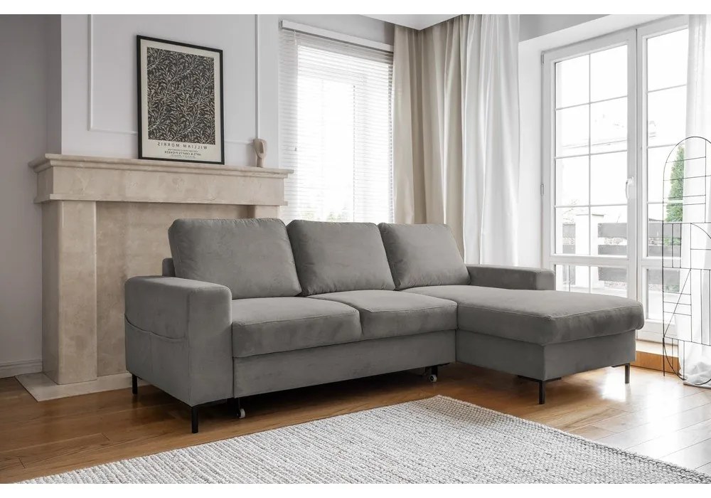 Colțar gri extensibil cu tapițerie din catifea reiată (cu colț pe partea dreaptă) Lofty Lilly – Miuform