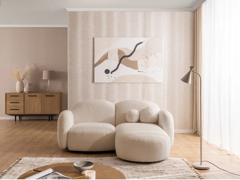 Colțar maro deschis cu tapițerie din țesătură bouclé (cu colț pe partea dreaptă/cu șezlong) Orbit – Ropez