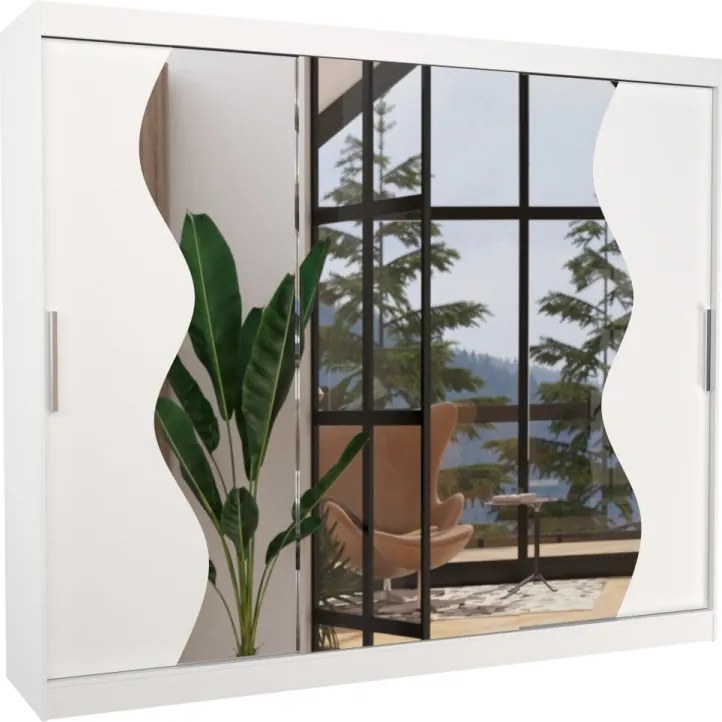 Dulap cu usi glisante si oglinda 250x215 cm, Sharon, ADRK Furniture (Culoare: Alb)