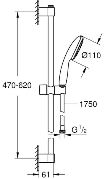 Set dus crom cu bara, para dus si furtun, Grohe New Tempesta 110