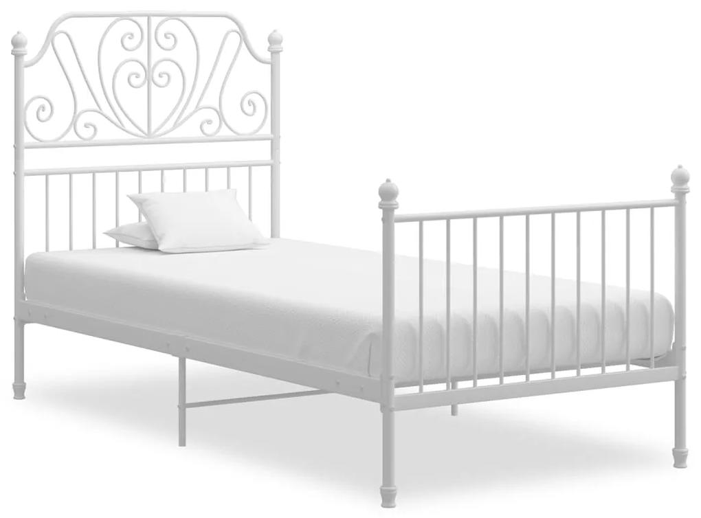 324845 vidaXL Cadru de pat, alb, 100x200 cm, metal și placaj