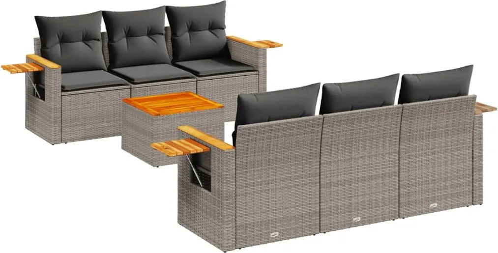 vidaXL Set canapele de grădină, 7 piese, cu perne, gri, poliratan