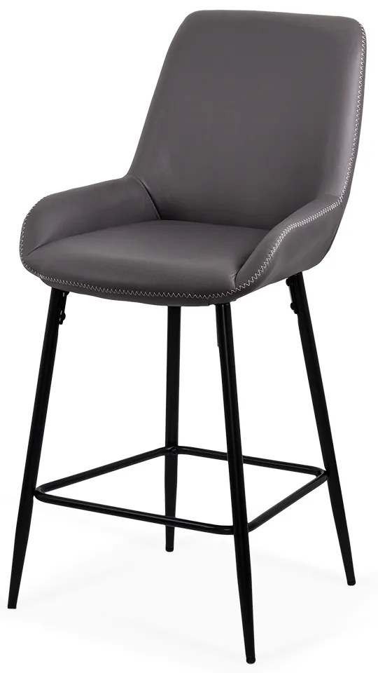 Scaun de bar fix din piele sintetică gri si cadru metalic ABS 146