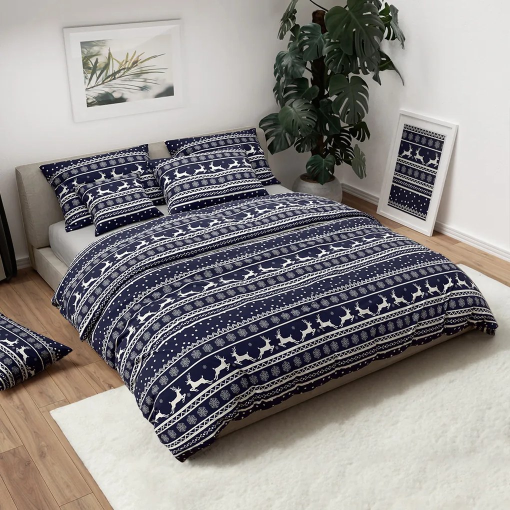 Lenjerie de pat din bumbac WINTER CHARM albastru inchis Dimensiune lenjerie de pat: 70 x 90 cm | 140 x 200 cm