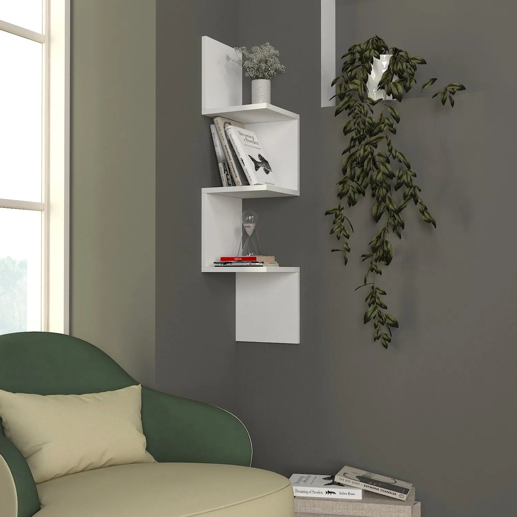 Etajera de Perete pentru colt, UnicUtil, 25 x 25 x 105 cm, Alb