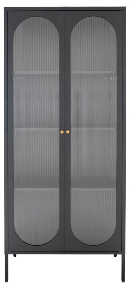 Vitrină Adelaide, negru, 2 uși din sticlă ondulată 80x35x180 cm