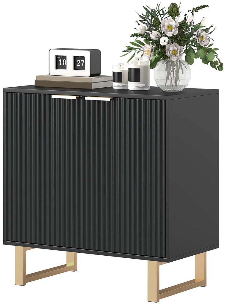 HOMCOM Bufet salon mobilier de depozitare stil modern cu dulap cu 2 uși canelate, raft ajustabil, picioare metalice, negru | Aosom Romania