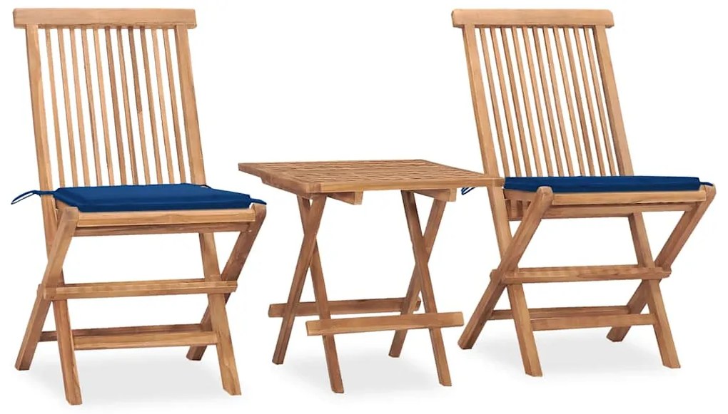 vidaXL Set mobilier exterior pliabil cu perne, 3 piese, lemn masiv tec