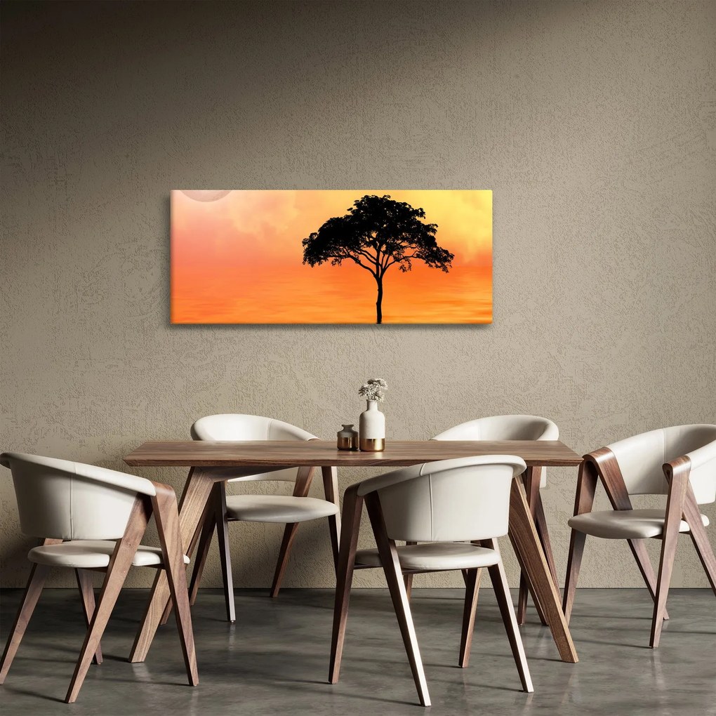 Tablou cu copac în apus de soare (120x50 cm)
