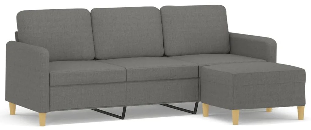 3153596 vidaXL Canapea cu 3 locuri și taburet, gri închis, 180 cm, textil