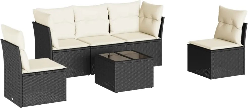 vidaXL Set mobilier de grădină cu perne, 6 piese, negru, poliratan