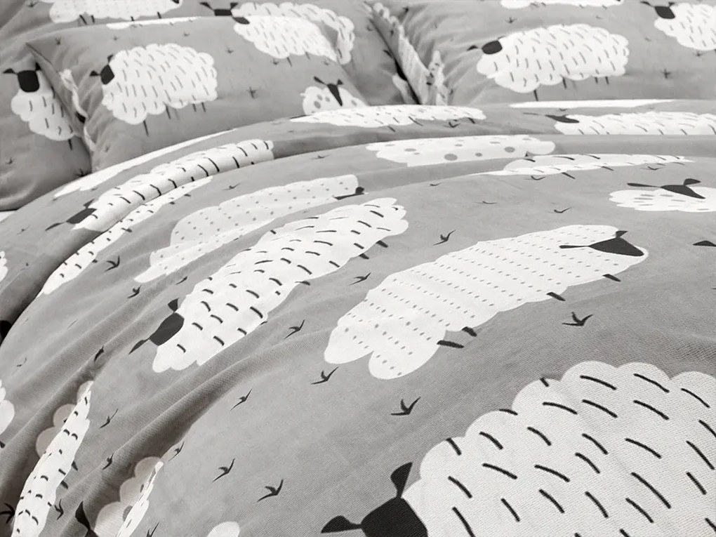 Lenjerie de pat creponata WHITE SHEEPS POLY gri Dimensiune lenjerie de pat: 70 x 90 cm | 140 x 220 cm