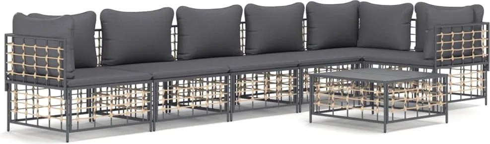 vidaXL Set mobilier de grădină cu perne, 7 piese, antracit, poliratan