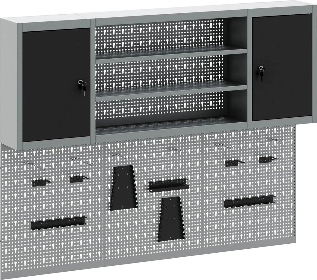 vidaXL Set dulap de unelte 4 pcs Negru Oțel vopsit electrostatic