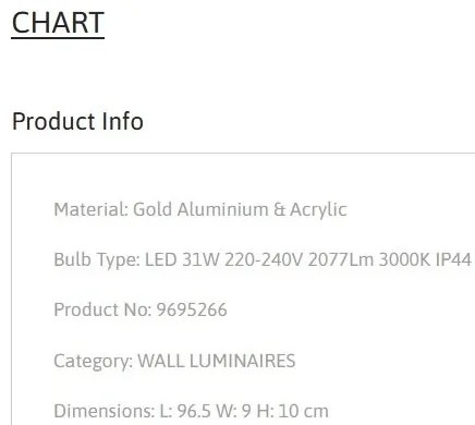 Aplica LED pentru oglinda baie IP44 CHART 31W aurie