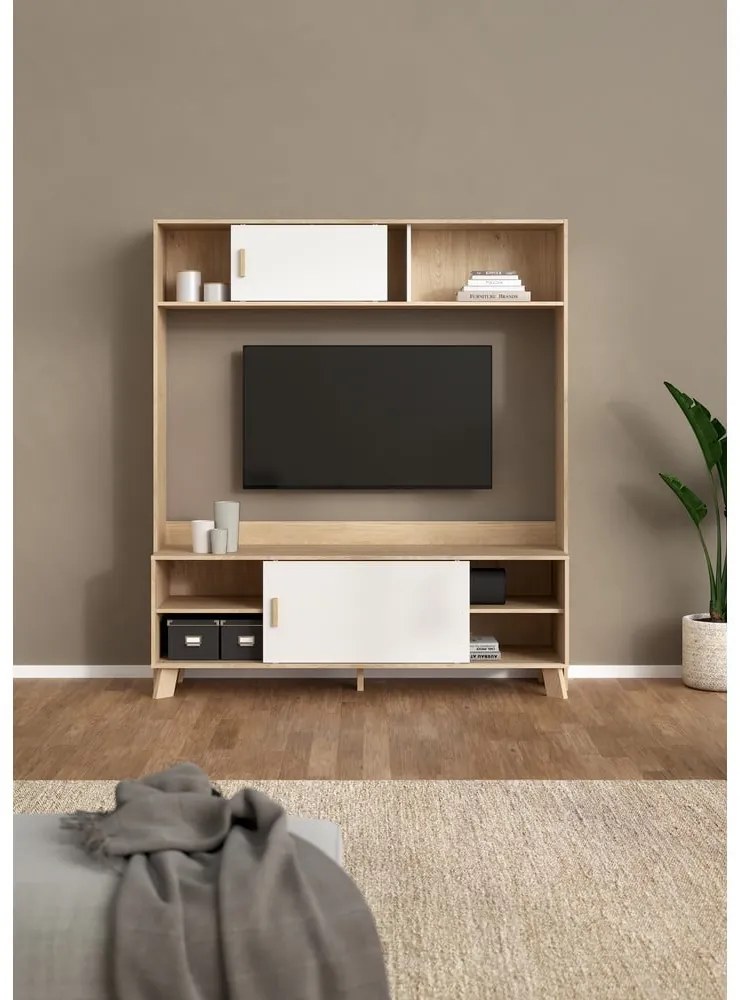 Set TV alb-în culoare naturală cu aspect de lemn de stejar 159x181x48 cm Ikast – Tvilum