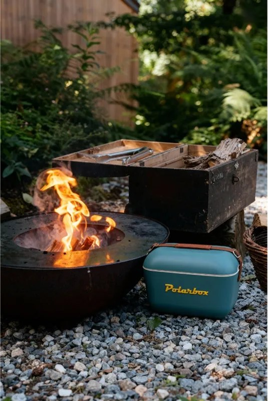 Geanta frigorifica Polarbox Classic, 20 litri, Polistiren AIRPOP, 5-15°C pana la 24 h, Curea clasică din piele, Albastru inchis/Roz