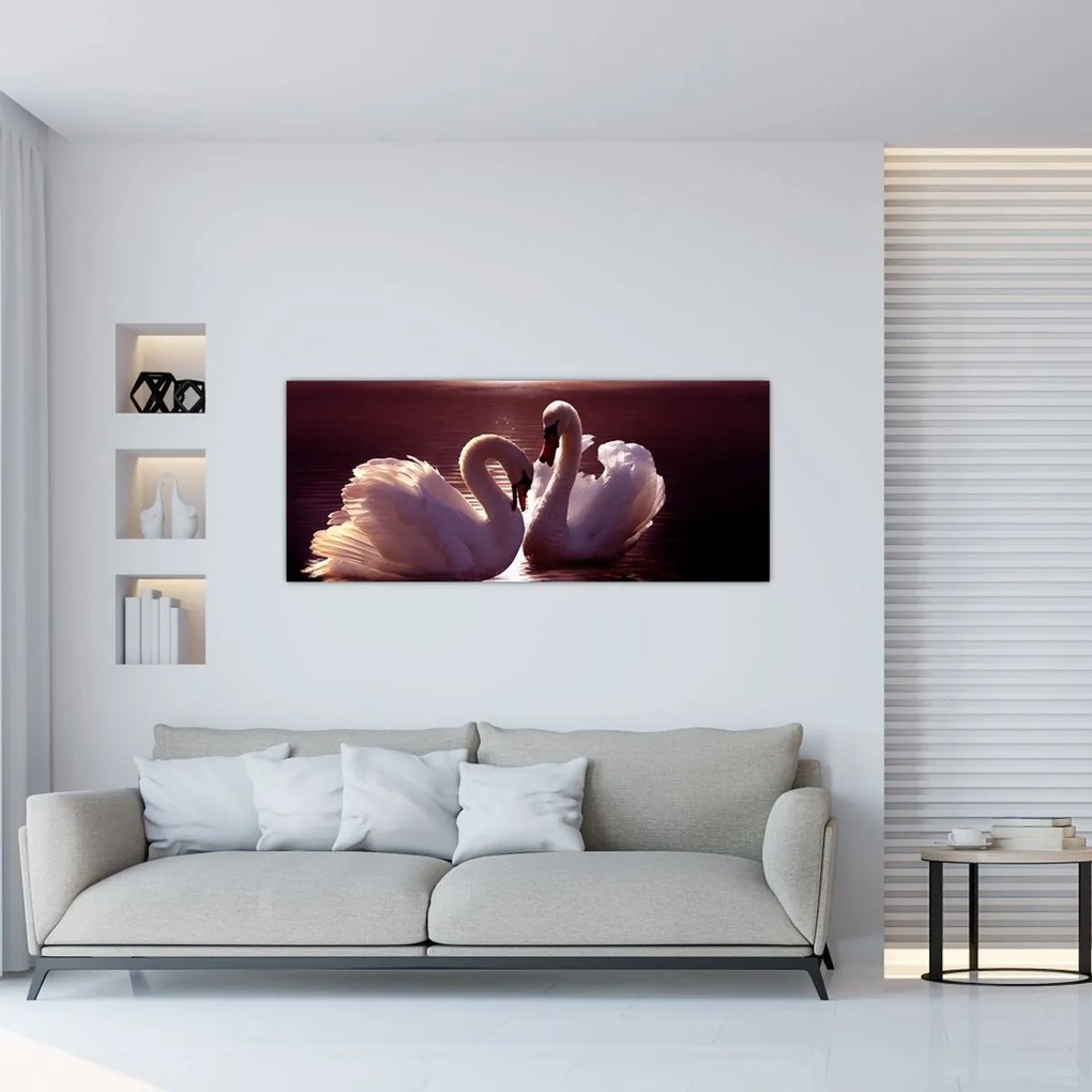 Tablou - Lebede pe lac (120x50 cm)